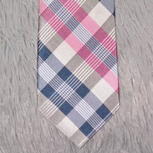 stafford tie pink white blue gray checkered plaid